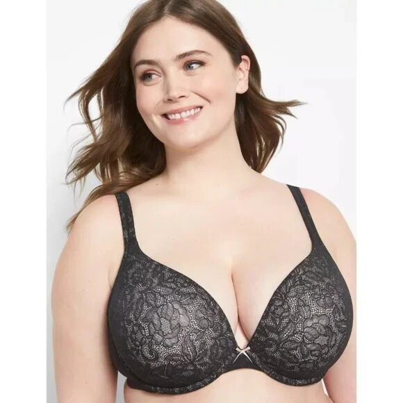 Lane Bryant Cacique Cotton Boost Plunge Bra With Lace 38DD - Picture 1 of 4